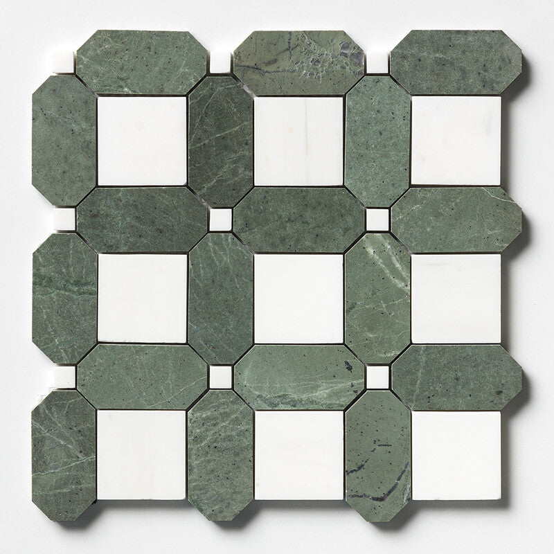 VERDE TIA : Verde Tia Octa Straight Stack Mosaic (honed | 10"x10"x15/16" | straight cut)
