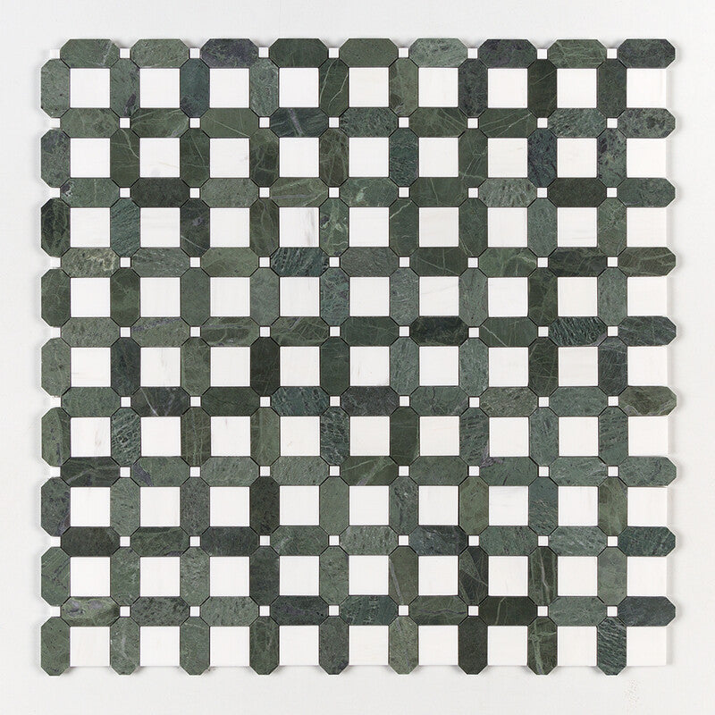 VERDE TIA : Verde Tia Octa Straight Stack Mosaic (honed | 10"x10"x15/16" | straight cut)