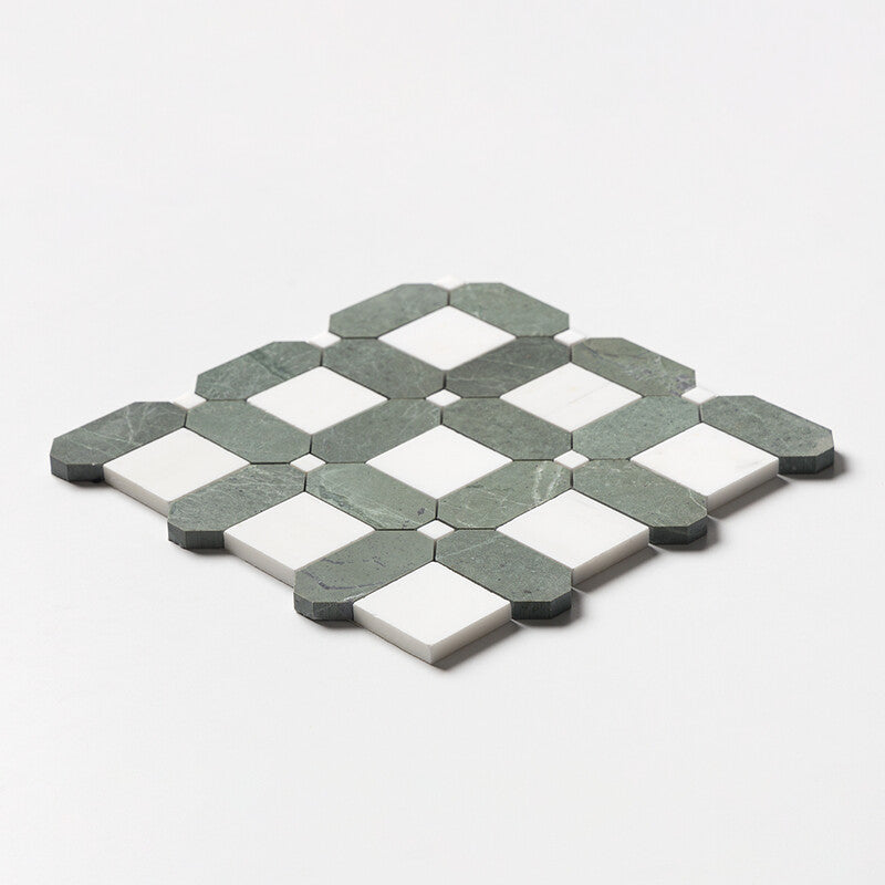 VERDE TIA : Verde Tia Octa Straight Stack Mosaic (honed | 10"x10"x15/16" | straight cut)
