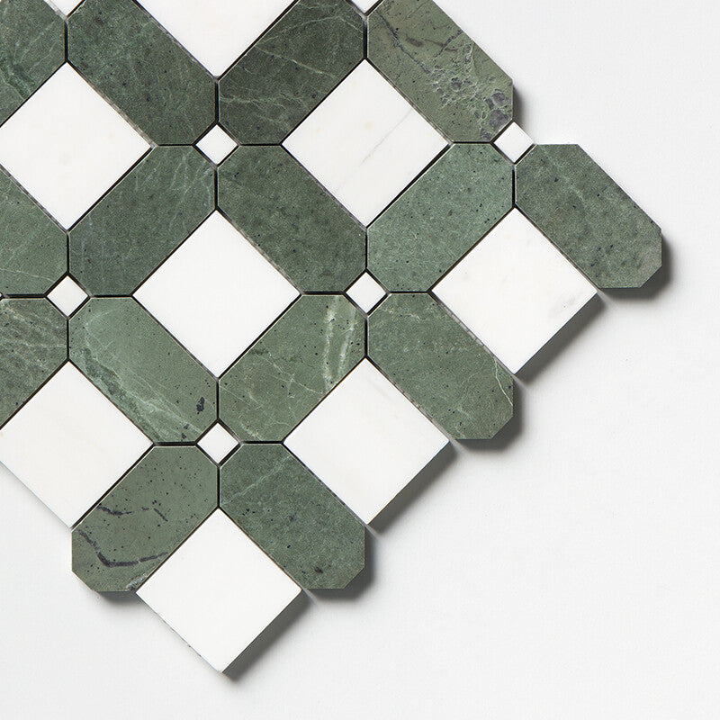 VERDE TIA : Verde Tia Octa Straight Stack Mosaic (honed | 10"x10"x15/16" | straight cut)