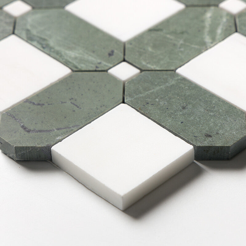 VERDE TIA : Verde Tia Octa Straight Stack Mosaic (honed | 10"x10"x15/16" | straight cut)