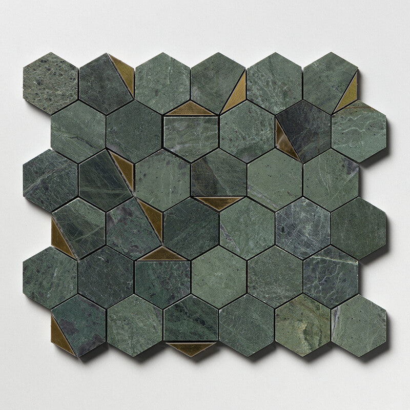 VERDE TIA : 2 Hexagon Mosaic (honed | 10"x11"x1/4" | straight cut)