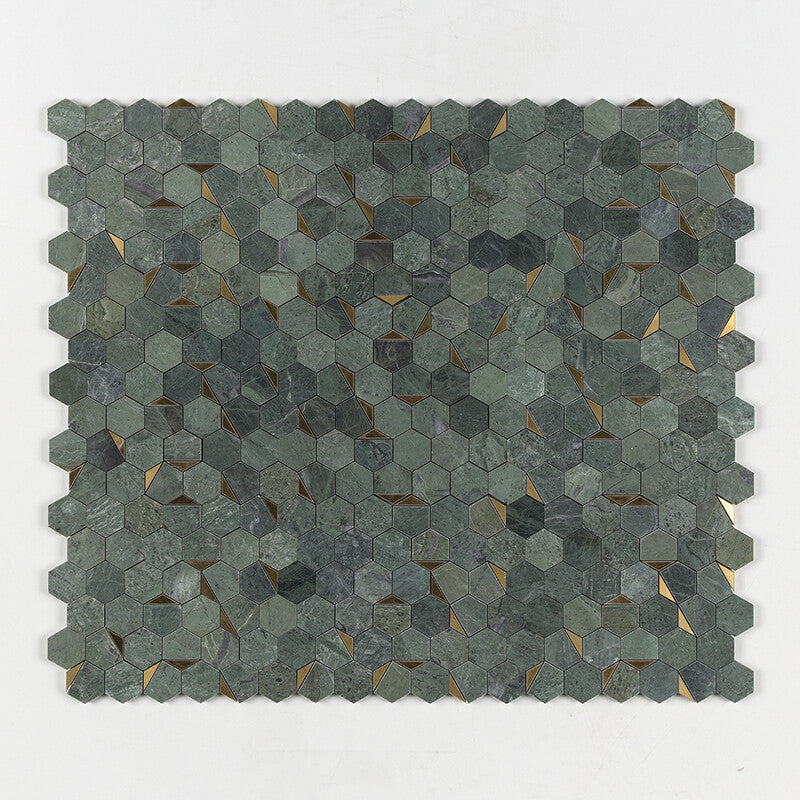 VERDE TIA : 2 Hexagon Mosaic (honed | 10"x11"x1/4" | straight cut)