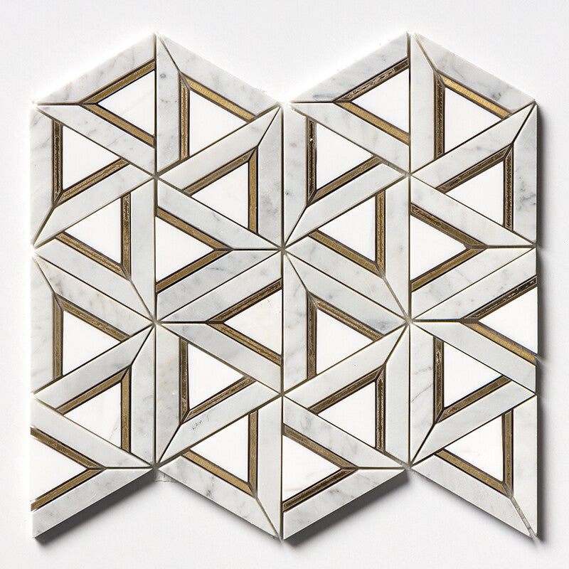 WHITE CARRARA : Trillium Triangular Mosaic (honed | 10"x11"x3/16" | straight cut)