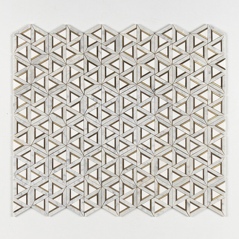 WHITE CARRARA : Trillium Triangular Mosaic (honed | 10"x11"x3/16" | straight cut)