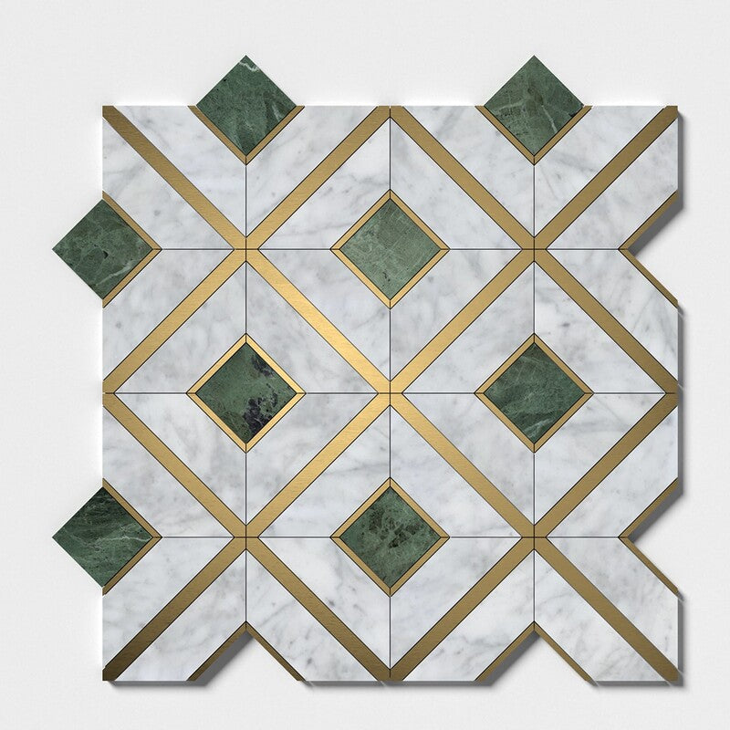 VERDE TIA : Carrara Arlo Mosaic (honed | 11"x11"x15/16" | straight cut)