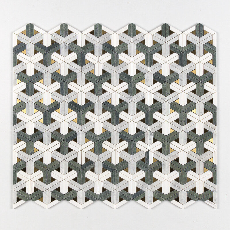 VERDE TIA : Verde Tia Carrara Fence Mosaic (honed | 11"x11"x3/4" | straight cut)