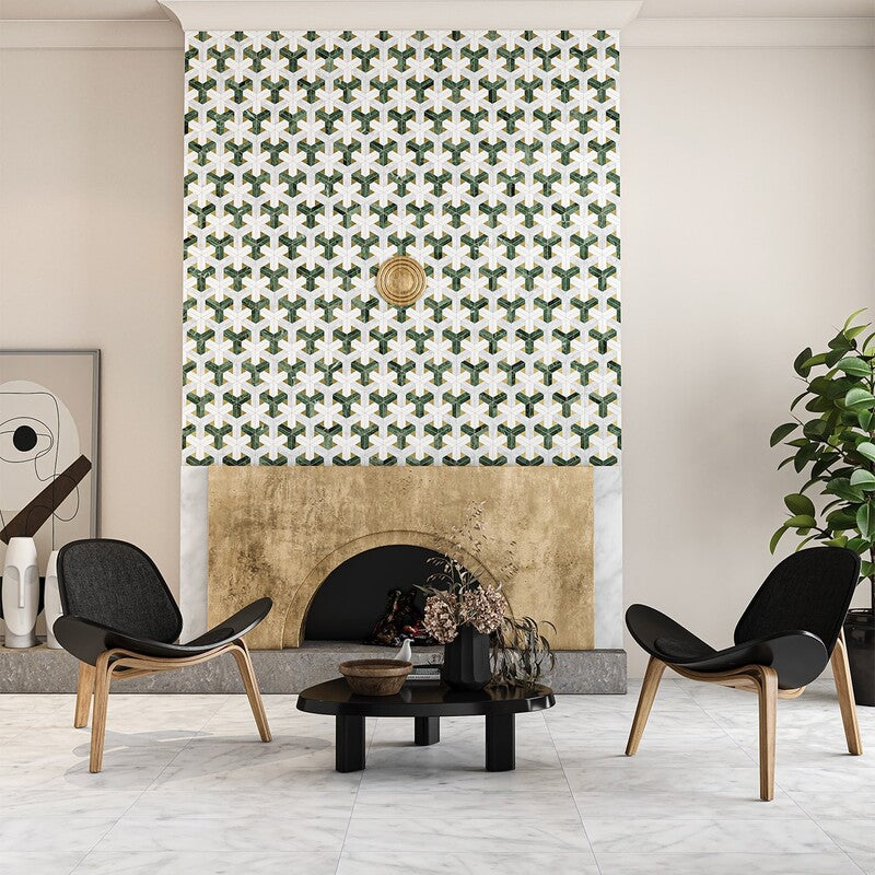 VERDE TIA : Verde Tia Carrara Fence Mosaic (honed | 11"x11"x3/4" | straight cut)