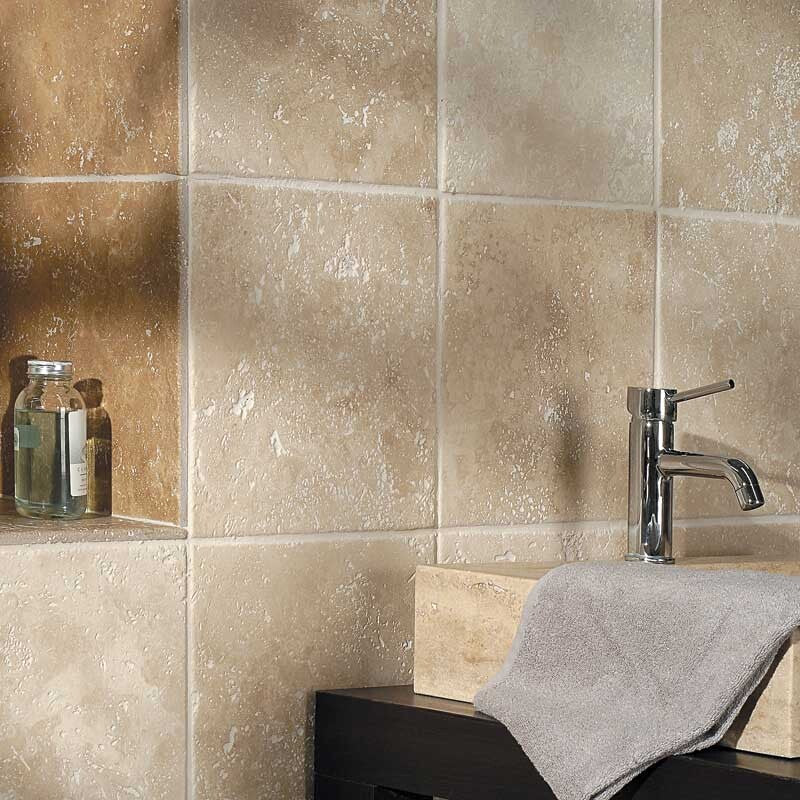 IVORY TRAVERTINE: Square Field Tile (antiqued | 12"x12"x3/8" | round)