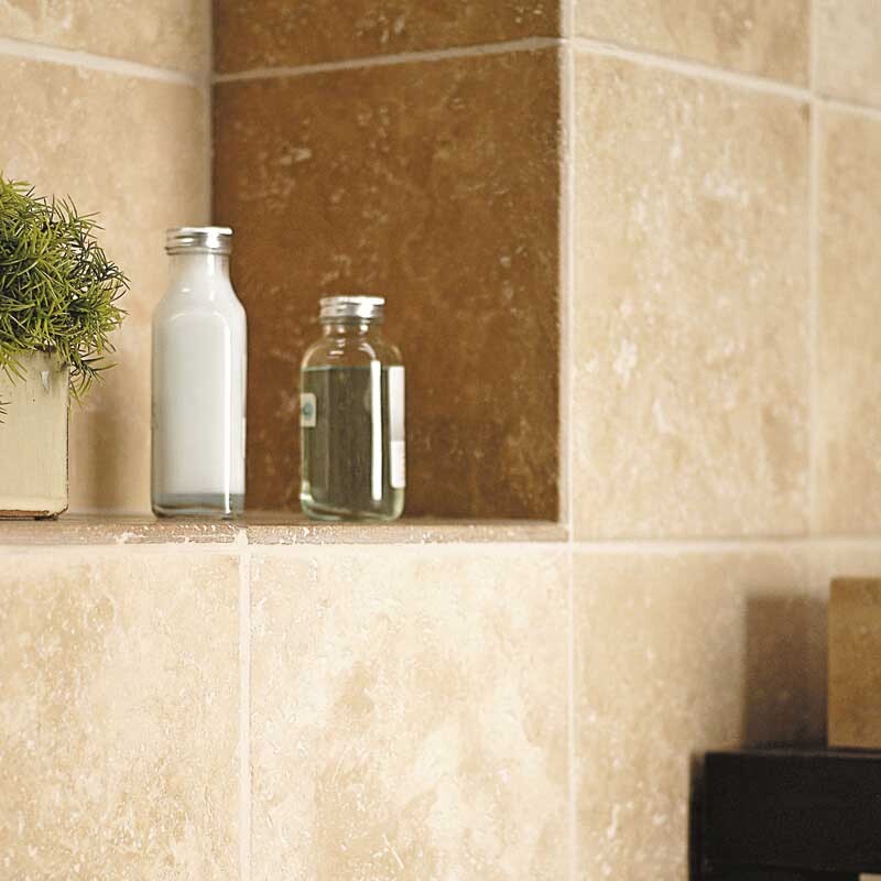 IVORY TRAVERTINE: Square Field Tile (antiqued | 12"x12"x3/8" | round)