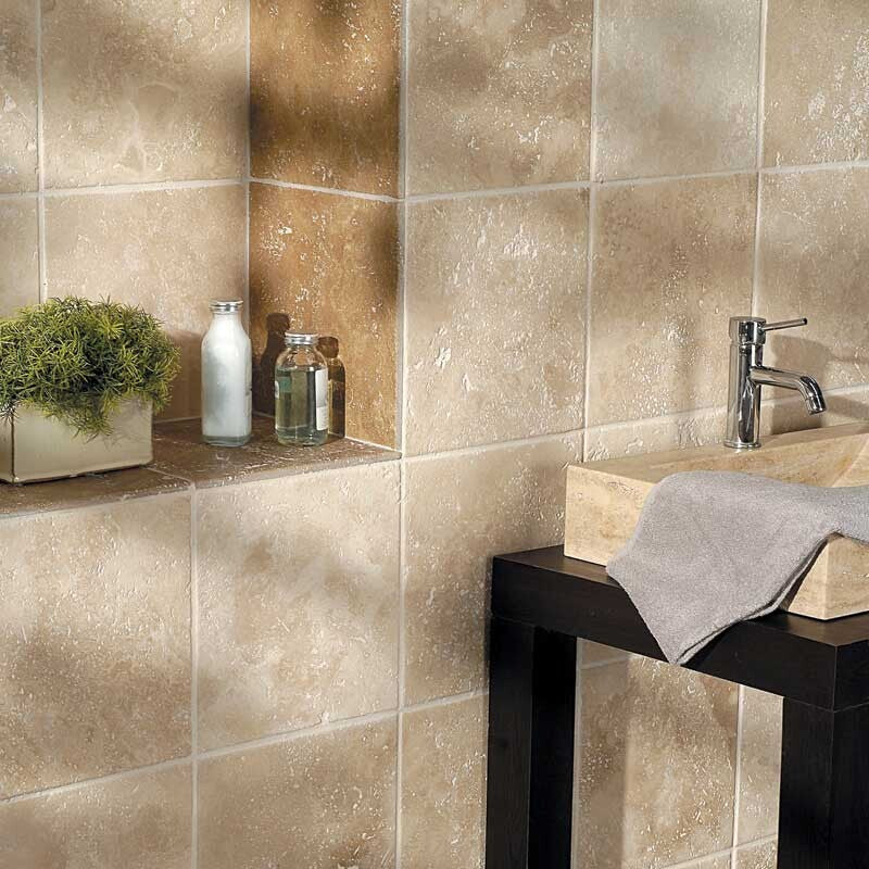 IVORY TRAVERTINE: Square Field Tile (antiqued | 12"x12"x3/8" | round)