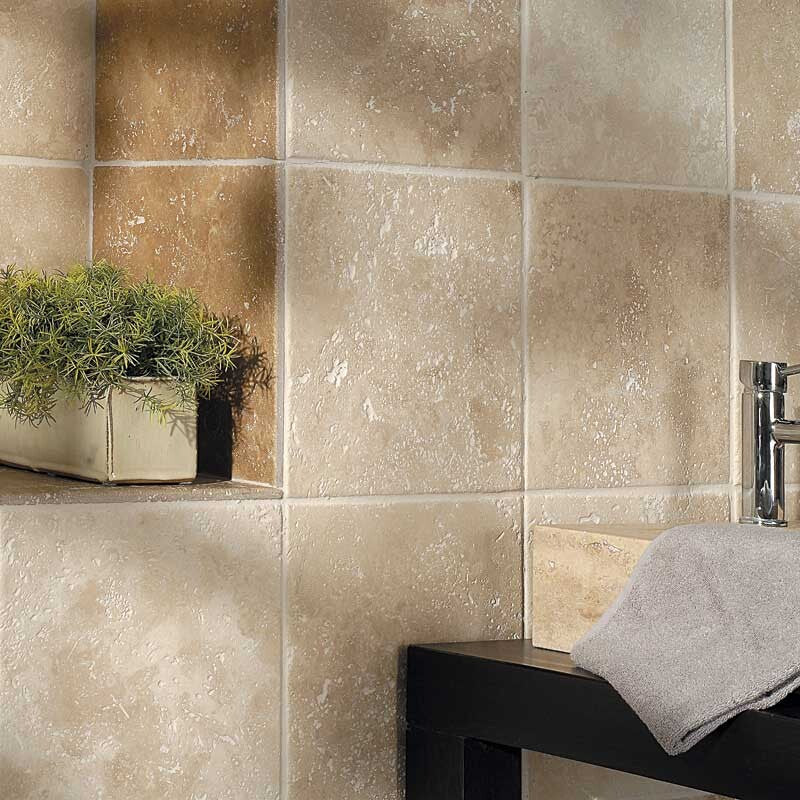 IVORY TRAVERTINE: Square Field Tile (antiqued | 12"x12"x3/8" | round)