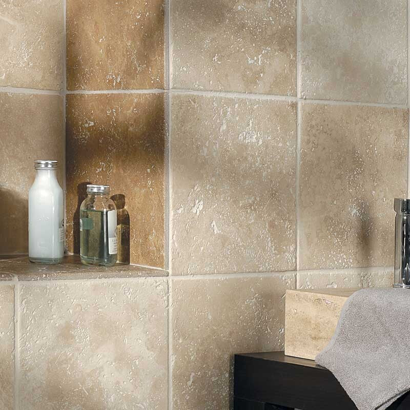 IVORY TRAVERTINE: Square Field Tile (antiqued | 12"x12"x3/8" | round)