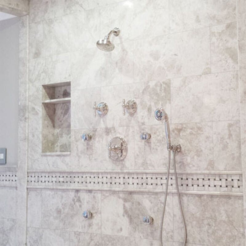 SILVER CLOUDS : Square Field Tile (polished | 12"x12"x3/8" | beveled)