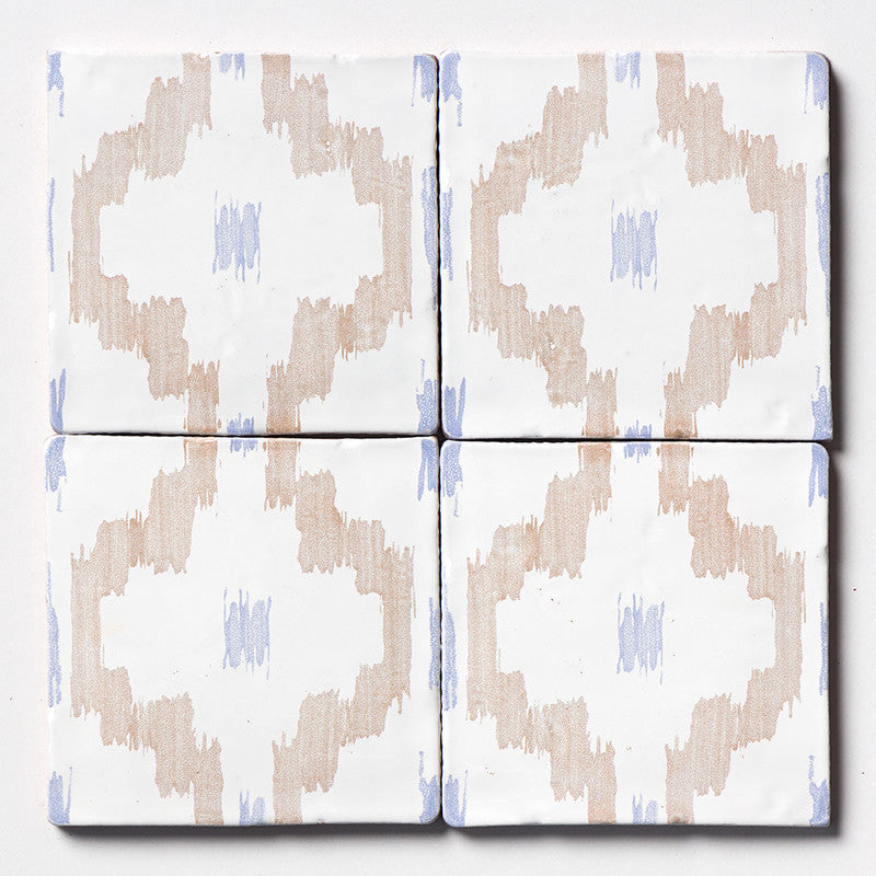 ANTIQUED MALLORCA: Vintage Linen Ikat Glazed Terracotta Field Deco Tile (6"x6"x3/8" | glossy)