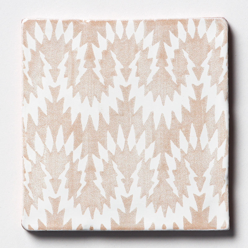 ANTIQUED MALLORCA: Vintage Linen Flama Glazed Terracotta Field Deco Tile (6"x6"x3/8" | glossy)