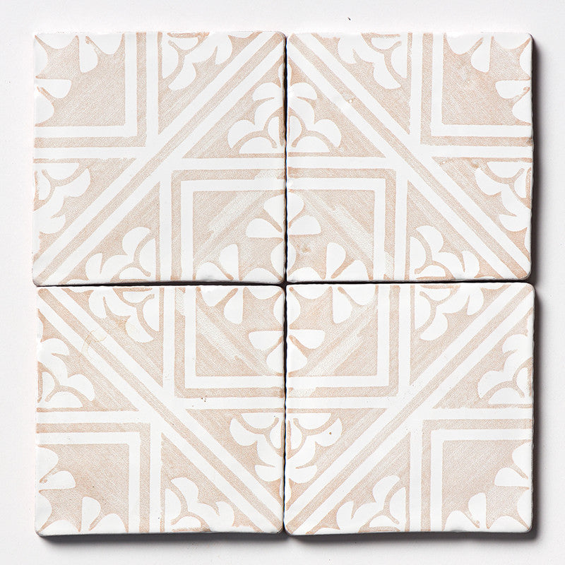 ANTIQUED MALLORCA: Vintage Linen Manorca Glazed Terracotta Field Deco Tile (6"x6"x3/8" | glossy)
