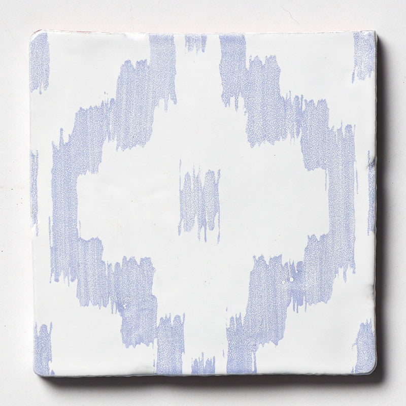 ANTIQUED MALLORCA: Indigo Wash Ikat Glazed Terracotta Field Deco Tile (6"x6"x3/8" | glossy)