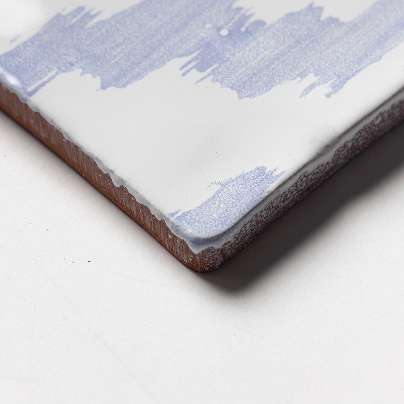 ANTIQUED MALLORCA: Indigo Wash Ikat Glazed Terracotta Field Deco Tile (6"x6"x3/8" | glossy)