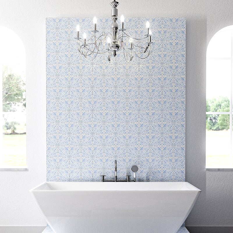 ANTIQUED MALLORCA: Indigo Wash Manorca Glazed Terracotta Field Deco Tile (6"x6"x3/8" | glossy)