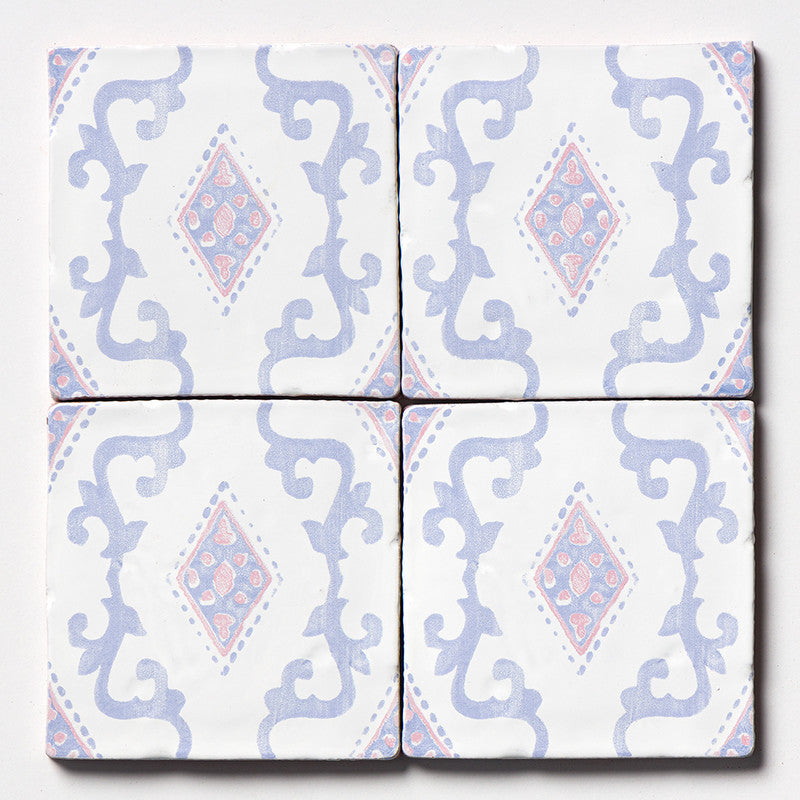 ANTIQUED MALLORCA: Indigo Wash India Glazed Terracotta Field Deco Tile (6"x6"x3/8" | glossy)