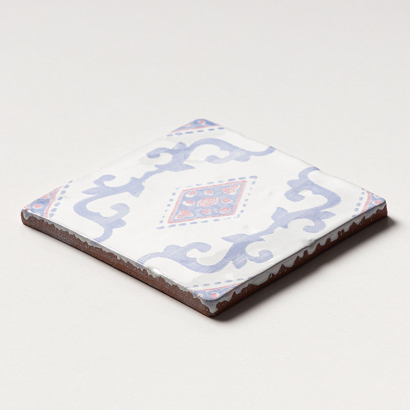 ANTIQUED MALLORCA: Indigo Wash India Glazed Terracotta Field Deco Tile (6"x6"x3/8" | glossy)