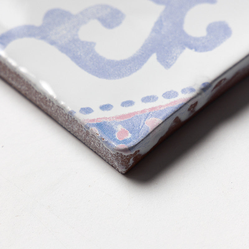 ANTIQUED MALLORCA: Indigo Wash India Glazed Terracotta Field Deco Tile (6"x6"x3/8" | glossy)