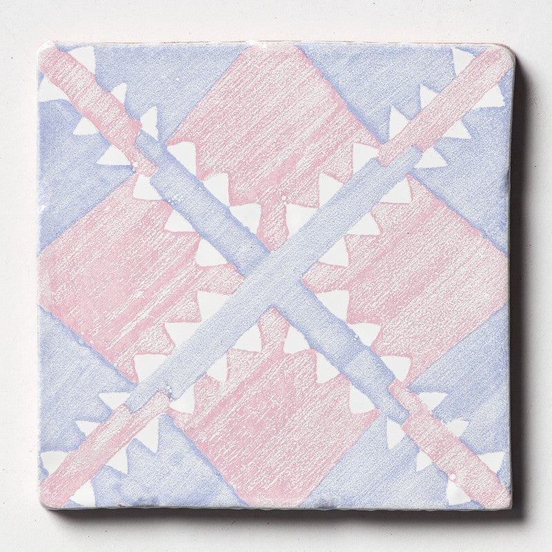 ANTIQUED MALLORCA: Indigo Wash Manta Glazed Terracotta Field Deco Tile (6"x6"x3/8" | glossy)