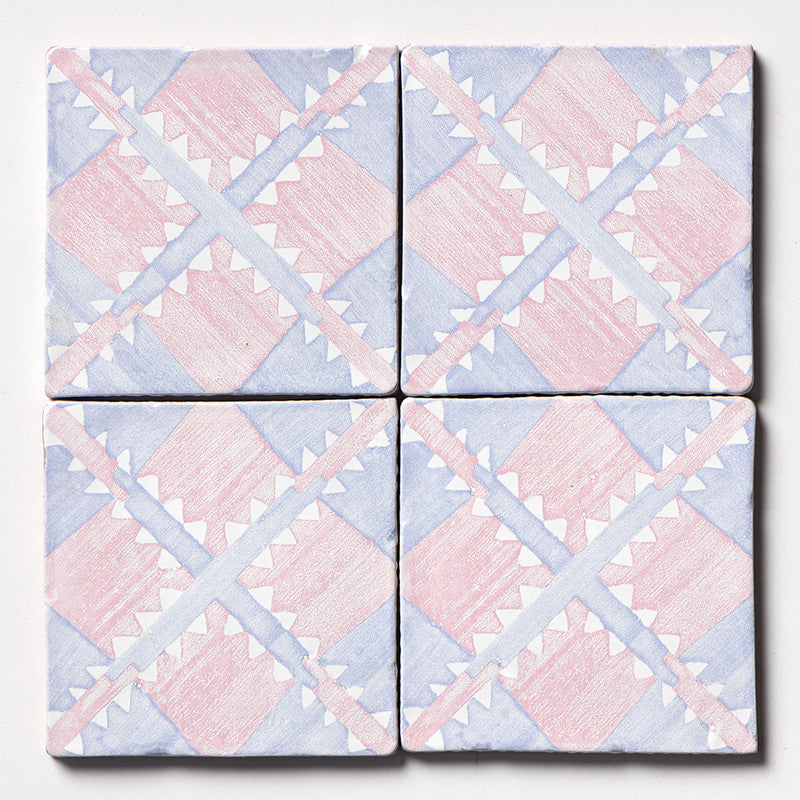 ANTIQUED MALLORCA: Indigo Wash Manta Glazed Terracotta Field Deco Tile (6"x6"x3/8" | glossy)
