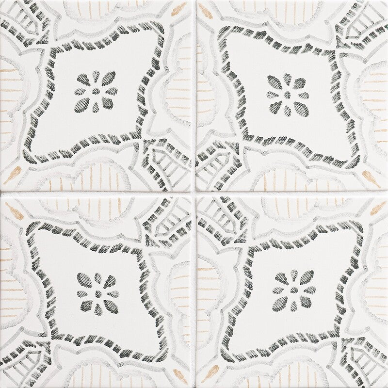 MARSALA BIANCO: Palermo Field Deco Tile (glossy | 6"x6"x3/8" | beveled)