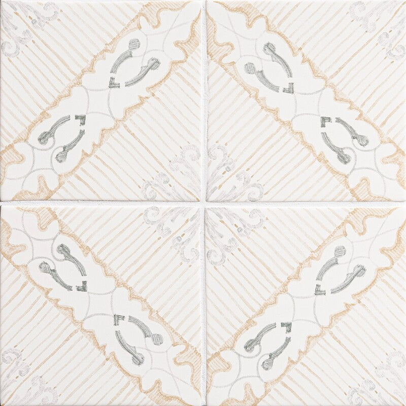 MARSALA BIANCO: Tropani Field Deco Tile (glossy | 6"x6"x3/8" | beveled)