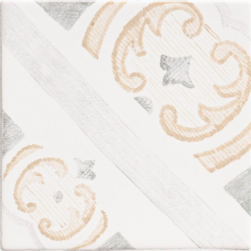 MARSALA BIANCO: Catania Field Deco Tile (glossy | 6"x6"x3/8" | beveled)