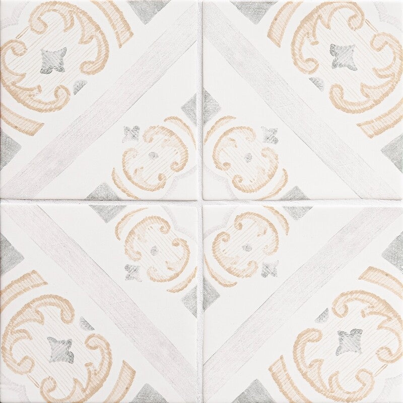 MARSALA BIANCO: Catania Field Deco Tile (glossy | 6"x6"x3/8" | beveled)