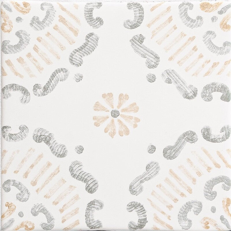 MARSALA BIANCO: Milazzo Field Deco Tile (glossy | 6"x6"x3/8" | beveled)