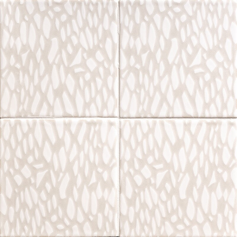 SEASIDE CERAMIC: Neutral Weave Fishnet Galore Field Deco Tile (glossy | 6"x6"x3/8" | beveled)