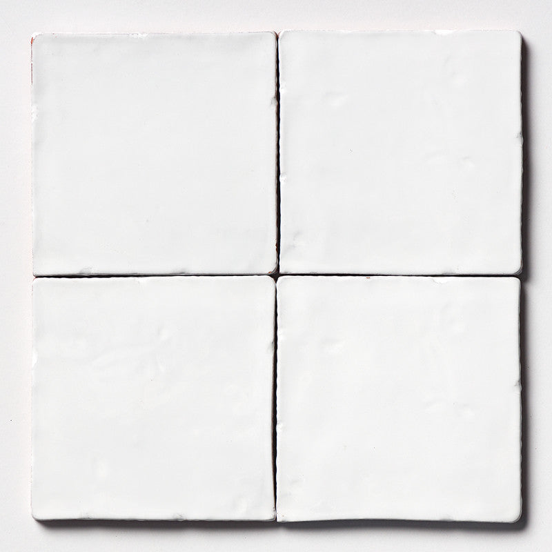 ANTIQUED MALLORCA: White Square Glazed Terracotta Field Tile (6"x6"x3/8" | glossy)
