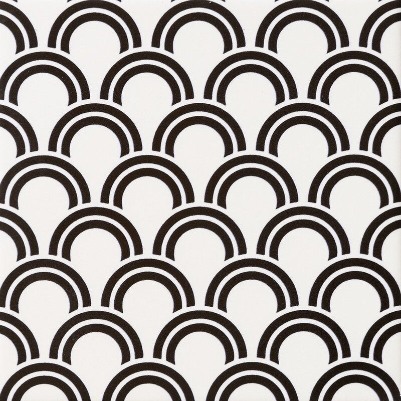 WAGARA CERAMIC: Kuro Seigaiha Field Deco Tile (matte | 6"x6"x3/8" | straight cut)