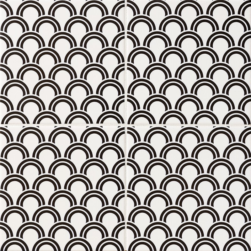 WAGARA CERAMIC: Kuro Seigaiha Field Deco Tile (matte | 6"x6"x3/8" | straight cut)