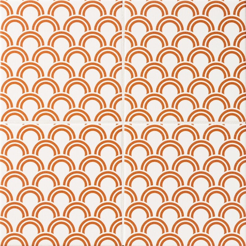 WAGARA CERAMIC: Aka Seigaiha Field Deco Tile (matte | 6"x6"x3/8" | straight cut)