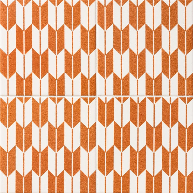 WAGARA CERAMIC: Aka Yagasuri Field Deco Tile (matte | 6"x6"x3/8" | straight cut)