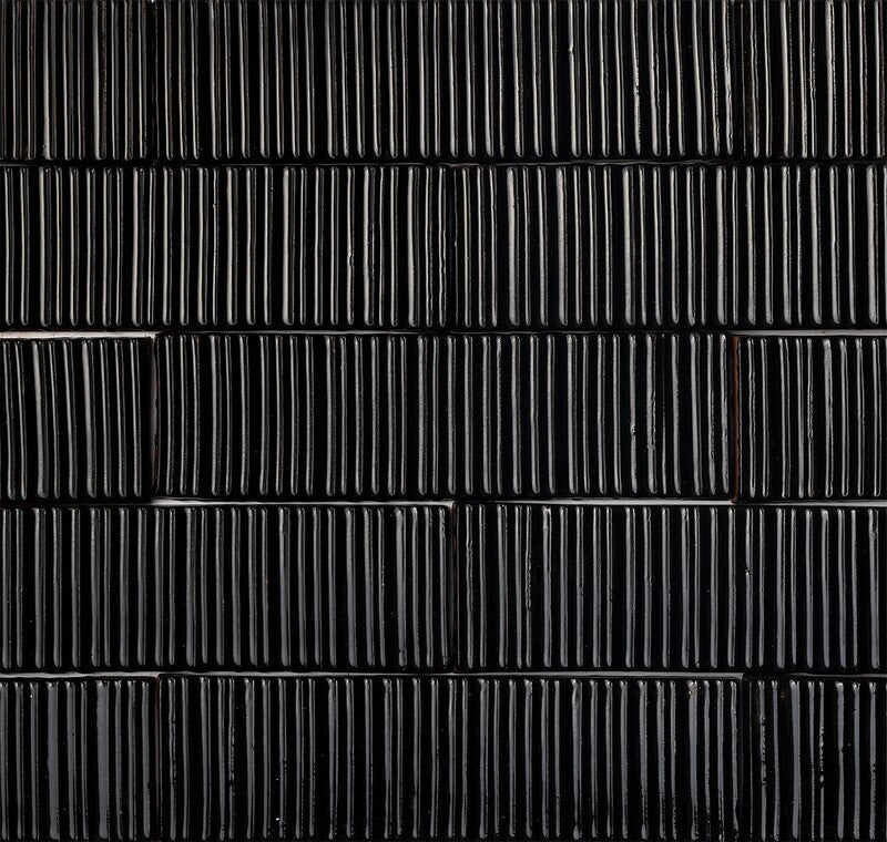 FORTE BRICK STUDIO: Black Staccato Field Deco Tile (glossy | 2"x7"x1/4" | straight cut)