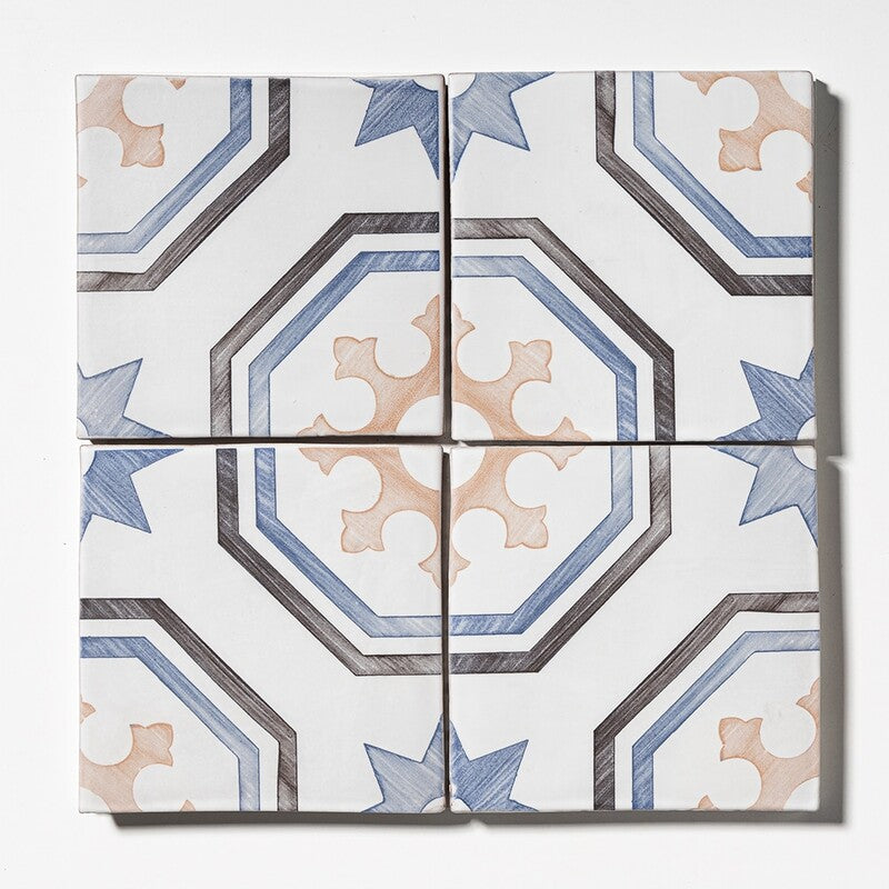LEITMOTIF: Star Turn Glazed Terracotta Field Deco Tile (6"x6"x3/8" | matte)