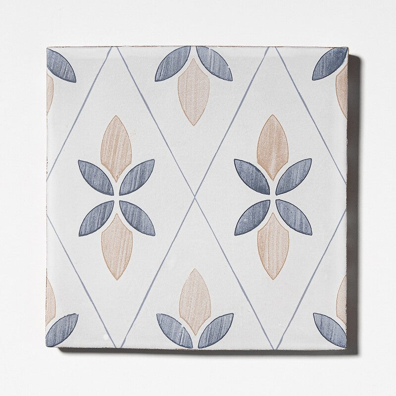LEITMOTIF: Jaunty Leaves Glazed Terracotta Field Deco Tile (6"x6"x3/8" | matte)