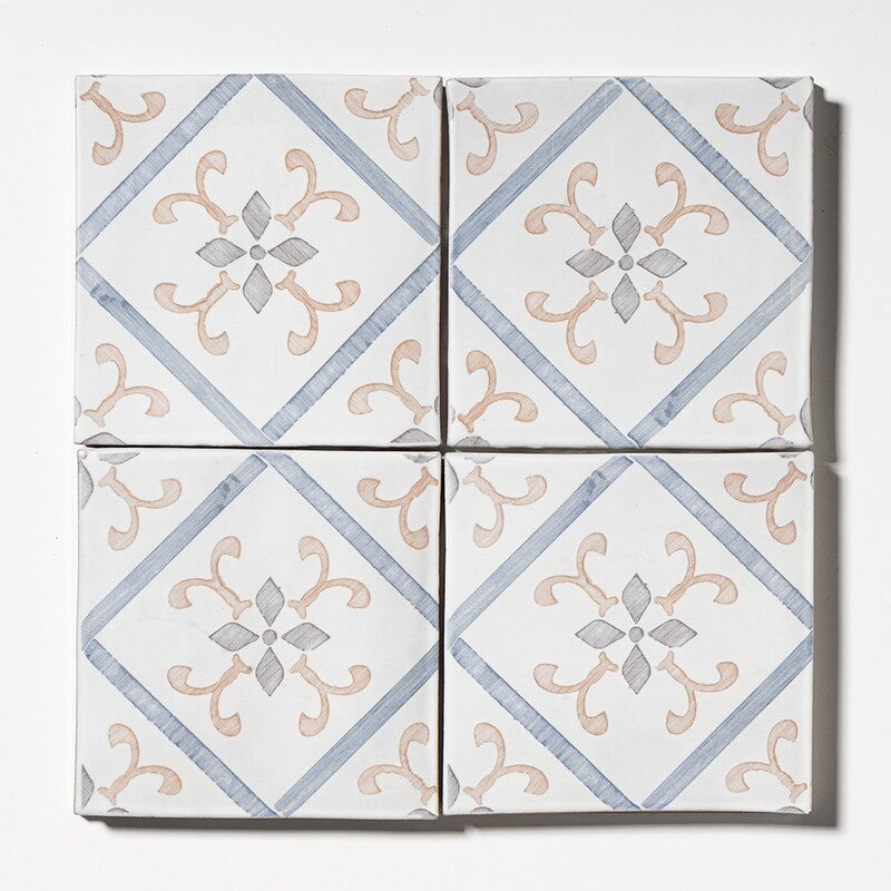 LEITMOTIF: Tudor Flourish Glazed Terracotta Field Deco Tile (6"x6"x3/8" | matte)