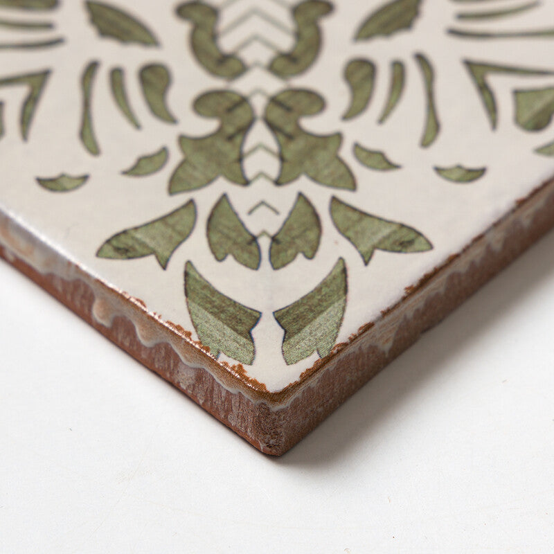 SEINE: Daphne Glazed Terracotta Field Deco Tile (6"x6"x3/8" | matte)
