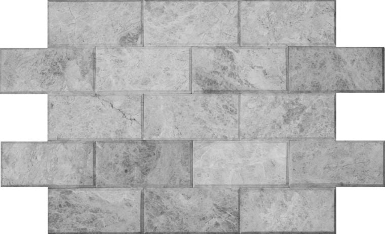 SILVER SHADOW: Marble Rectangle Field Tile (3"x6"x3/8" | polished | deep bevel)