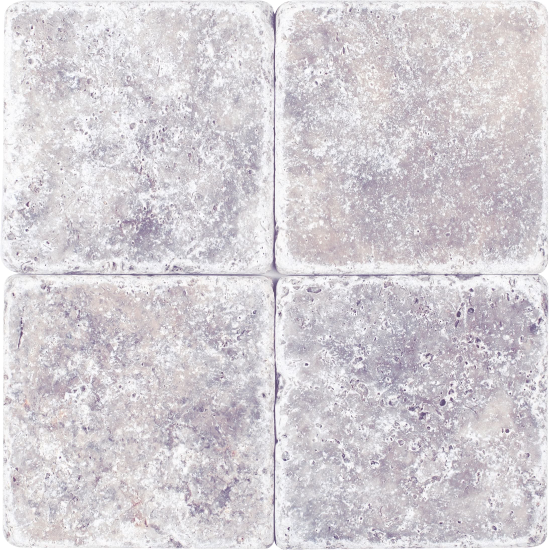 SILVER: Travertine Square Field Tile (4"x4"x3/8" | tumbled)