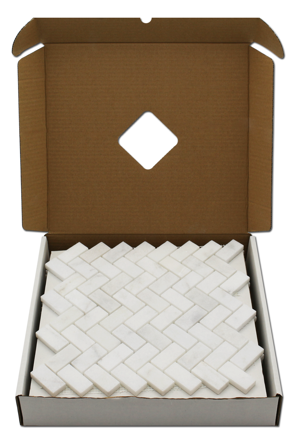 MILAS WHITE: Marble 1"X2" Herringbone Mosaic (12"x24"x3/8" | polished)