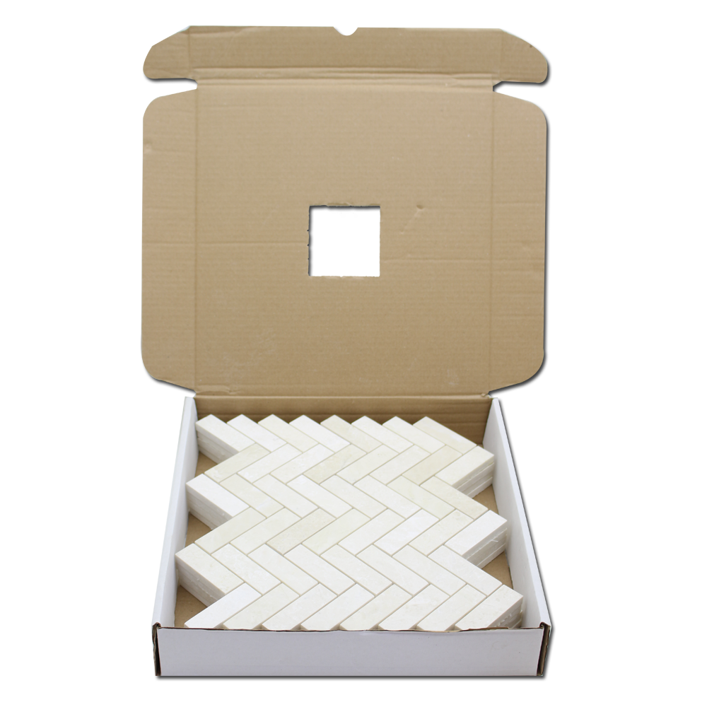 PERLA: Marble 1"X3" Herringbone Mosaic (12"x12"x3/8" | polished)