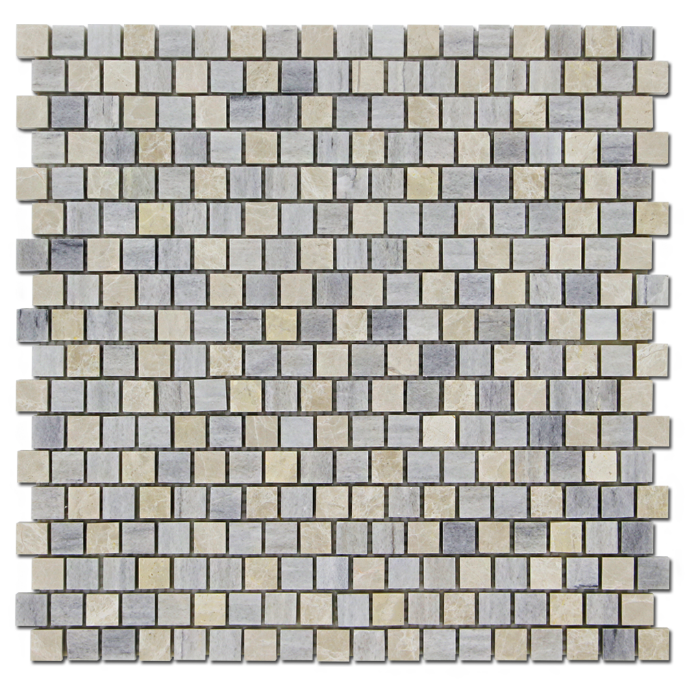 SOLTO WHITE: Botticino Marble 5/8"X5/8" Adriatica Mosaic (12"x12"x3/8" | honed)